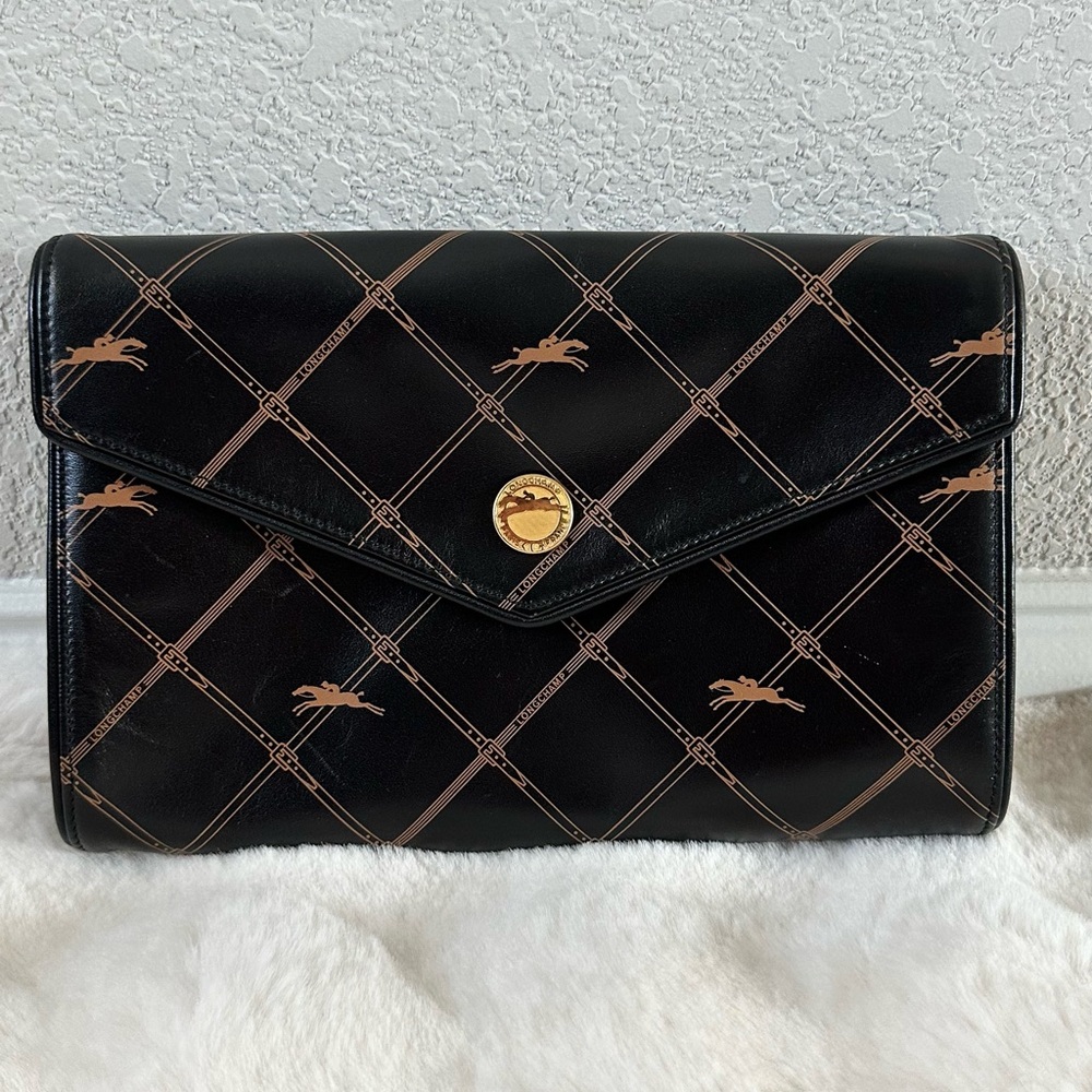 Longchamp Black and Tan Geometric Clutch- Authentic
